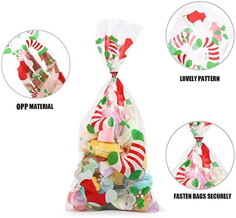 CCINEE Christmas Cellophane Bags,Xmas Assorted Treat Bags with Twist Ties Candy Cookie Bags for Party Supplies,144PCS - Image 3