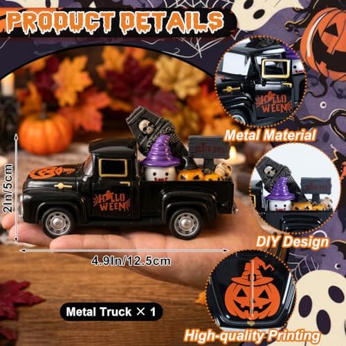 5 Inch Halloween Vintage Metal Truck Tiered Tray Decor - Image 4