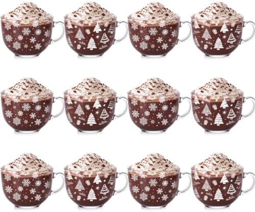 Patelai Glass Christmas Coffee Mugs 14 oz Snowflake Tree, 12 Pcs, Winter by Patelai