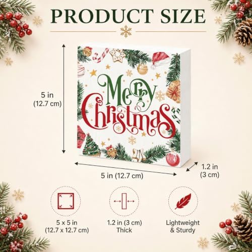 Merry Christmas Wood Box Sign, Colorful Holiday Decor for Tabletop Shelf - Image 3