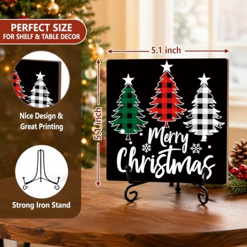 Romantic Merry Christmas Decor Wood Plaque with Support Stand - Image 2