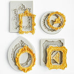 HKNMTT Picture Frame Molds Silicone Baroque Vintage for Fondant Candy Clay Covered Oreo Cake Photo Decorating Cupcake Toppers, 4 Shaped Round Square Frame Moulds Craft DIY Supplies Set by HKNMTT