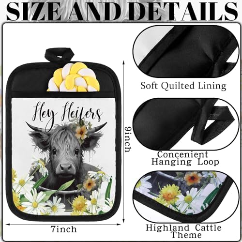 Jingmore 12 Pcs Christmas Highland Cattle Pot Holders with Pocket Gift Bulk - Image 4