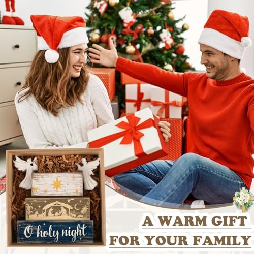 Moucuny 4 Pcs Christmas Angel Table Decorations Nativity Block Signs - Image 5
