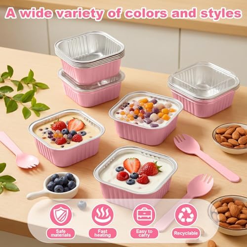 LemonRoad 240 Sets Pink Mini Loaf Pan with Lids and Spoons - Image 3