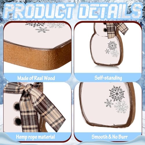Suzile 3 Pcs Christmas Snowman Decoration Rustic Wooden Winter Indoor Decor - Image 4