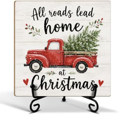 All Roads Lead Home at Christmas Wooden Sign with Support Stand by ZEDEV