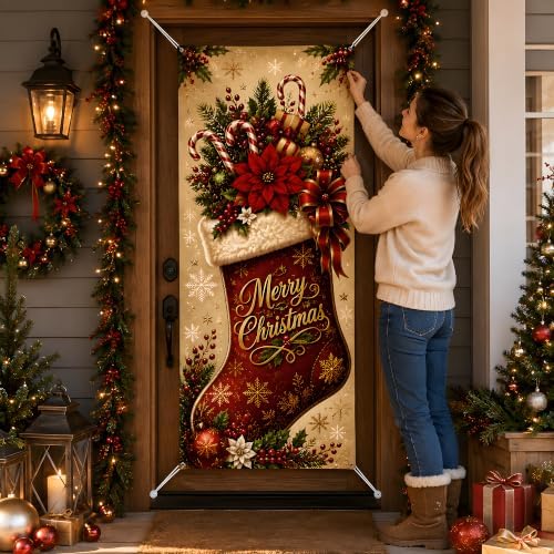 Christmas Decorations - Merry Christmas Stocking Candy Cane Door Cover - Image 6