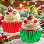 JarThenaAMCS 200Pcs Christmas Foil Cupcake Liners Xmas Red Green Foil Metallic Baking Cups Cupcake Wrappers Muffin Liners for Holiday Party Supplies - Image 6