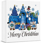 Blue Christmas Decorations, Christmas Gnomes Decorations Indoor, Snowman Snowflake Sign Gift for Women Friends, Rustic Wooden Box Sign for Home Shelf Office Bedroom Desk Decor 5x5 Inches by Unknown