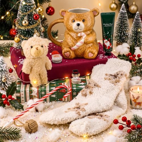 Newtay 7 Pcs Christmas Mug Gift Set Xmas Bear Ceramic Coffee Cup Decoration - Image 2