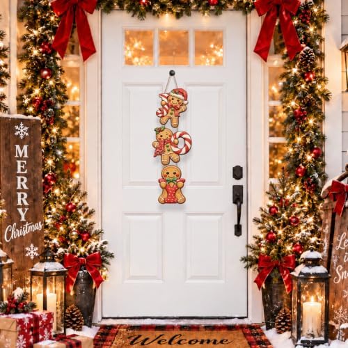 Gingerbread Christmas Decorations Joy Hanging Wooden Sign - Image 2