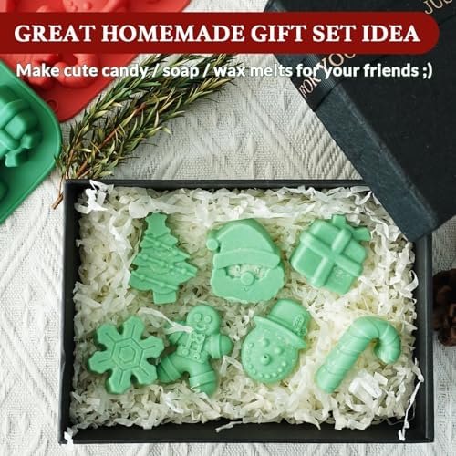 HKNMTT Christmas Silicone Chocolate Molds, 2 PCS Candy Baking Moulds, 3D Snowflake Cane Snowman Xmas Tree Gingerbread Man Santa Claus Gift Box Shape Mold for DIY Handmade Soap Candles Jello - Image 6
