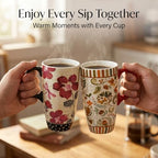 Topadorn Ceramic Travel Mugs Set of 2, 17oz Flora Coffee Mug with Lids - Image 5