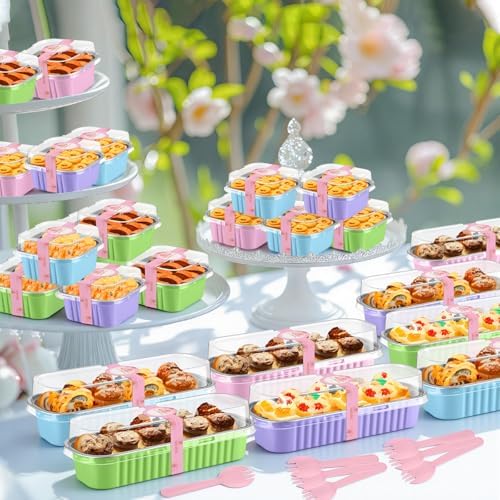 LemonRoad 120 Sets Macaron Colors Mini Loaf Pan with Lids and Spoons - Image 5
