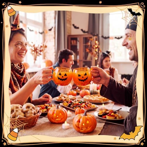 Didaey 4 Pcs Halloween Boo Pumpkin Coffee Mugs Orange Glass Spooky Cups - Image 6