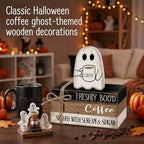 4 Pcs Halloween Table Decor Rustic Ghost Coffee Faux Books Stack - Image 2