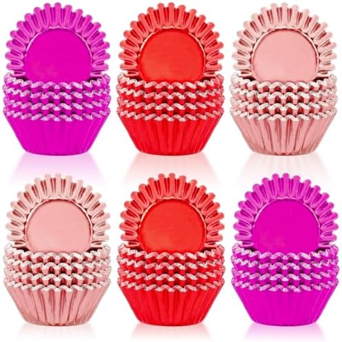 SANNIX 450Pcs Valentine's Day Foil Cupcake Liners Red Pink Cupcake Wrappers Foil Metallic Muffin Liners Baking Cups for Valentines Wedding Party Decorations Supplies by SANNIX