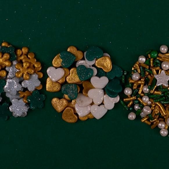 Confect Christmas Sprinkles | White, Grey, Gold & Holly Green Mix | Edible Pearl, Heart & Flower Shaped Sprinkles | Holiday Cake & Cupcake Decorations- 5 Oz - Image 4