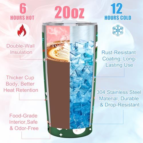 Christmas Gifts for Women 2025, 20 oz Green Stainless Steel Christmas Coffee Tumblers with Lid and Straw, Insulated Coffee Travel Mug, Best Xmas Themed Gifts for Women Men Girls Teachers Coworkers - Image 4