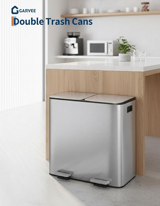GarveeHome 2 x 8 gal Stainless Steel Double Trash Can - Image 2