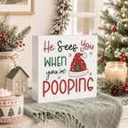 Christmas Bathroom Decor, Funny Xmas Tree Hat Christmas Wooden Box Sign - Image 4