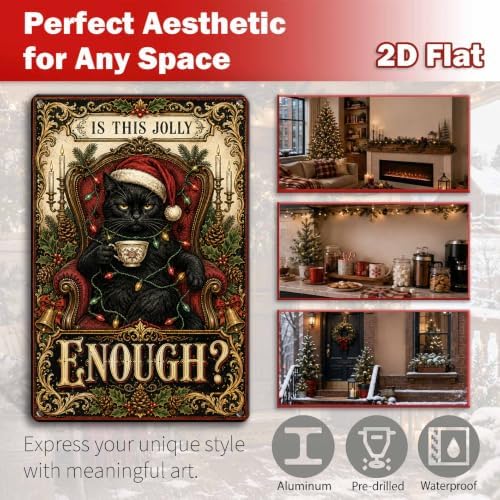 Funny Christmas Cat Sign, Black Cat Holiday Decor, Gothic Wall Art - Image 2