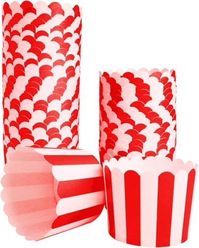 50 Pack Muffin Liners Baking Paper Cups Red and White by Staruby