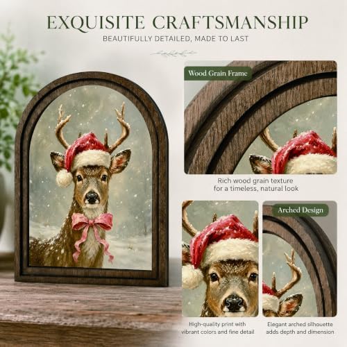Santa Deer Arched Table Sign, Rustic Christmas Farmhouse Decor - Image 4