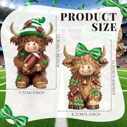 2 Pack Football Highland Cow Figurine Resin Football Decor - Image 4