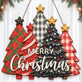 Christmas Decorations Buffalo Plaid Christmas Tree Wooden Hanging Sign by GUDIO