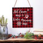 Blulu Christmas Wooden Hanging Sign Winter Coffee Bar Wall Decor, Plaid - Image 4