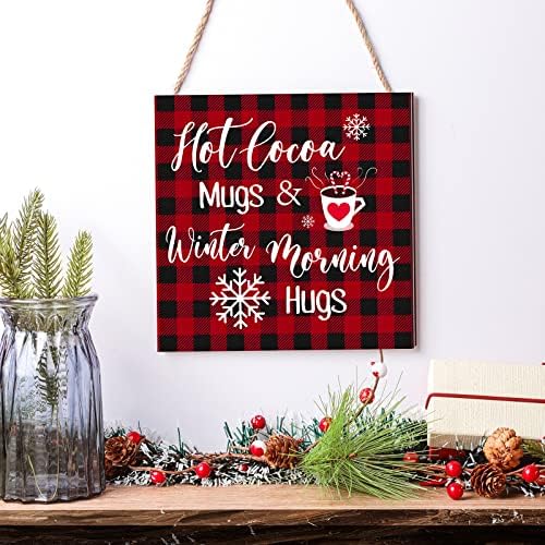 Blulu Christmas Wooden Hanging Sign Winter Coffee Bar Wall Decor, Plaid - Image 4