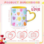 Valentine's Day Coffee Mug Set of 6, 10oz Ceramic Cups with Heart-shaped Handles, Colorful Candy Heart Design, Cute Romantic Gift for Couples, Friends, Party, Kitchen & Home Decor - Image 2