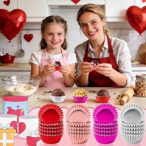 400Pcs Valentine's Day Mini Foil Cupcake Liners Red Pink Silver - Image 3