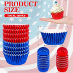 JarThenaAMCS 200Pcs Red Blue Foil Cupcake Liners July 4th Patriotic Metallic Baking Cups Independence Day Cupcake Wrappers Muffin Liners for 250th Anniversary Memorial Day Veterans Day Party Supplies - Image 2