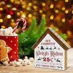 Rustic Christmas Sleigh Decor, Sleigh Rides House Shaped Wooden Sign - Image 3
