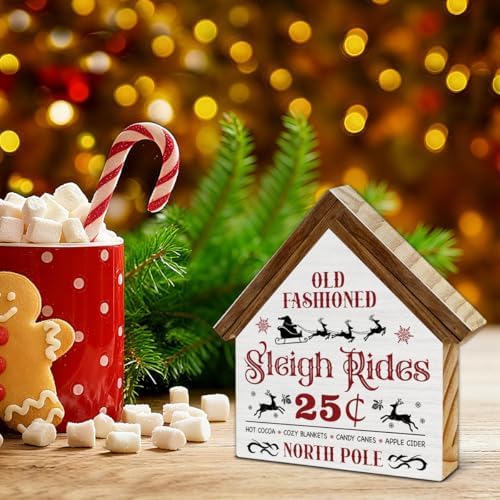 Rustic Christmas Sleigh Decor, Sleigh Rides House Shaped Wooden Sign - Image 3