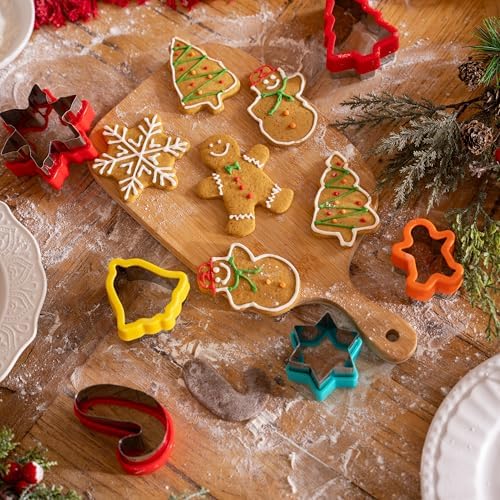 JOYIN 13PCS Christmas Cookie Cutters Set in Stainless Steel with a Rolling Pin for Xmas Holiday Party Baking Supplies, Gingerbread Men, Socks, Christmas Tree, Snowflake, Candy Cane for Baking - Image 4