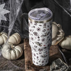 Halloween Tumbler with Lid and Straw 40oz,Cute Floral Bat Hearts Vacuum Insulated Leak Proof Stainless Steel Coffee Cup,Goth Cute Spooky Halloween Accessories Gift for Women Girls - Image 2