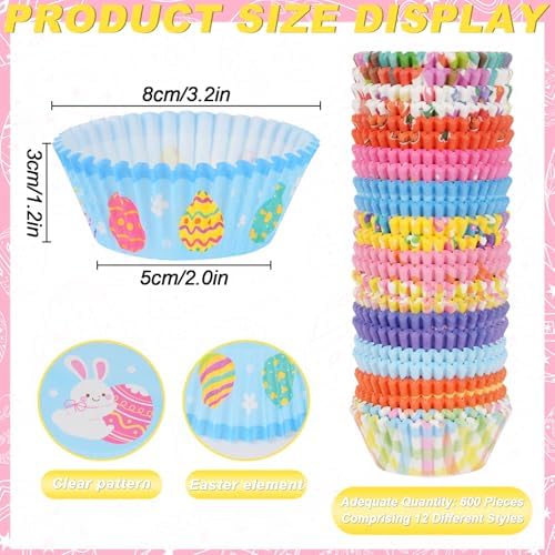 600 Pack Easter Cupcake Liners Baking Cups Standard Size Muffin Liners for Easter Spring Birthday Party Candy Cake Decorations Supplies(12 Styles) - Image 2