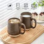 HASENSE Porcelain Coffee Mugs Set of 6, 15 Ounce Large Ceramic Coffee Cups Set with Handle for Latte, Tea, Cocoa and Hot Chocolate, Brown Coffee Mugs for Men and Women, Microwave Safe - Image 5