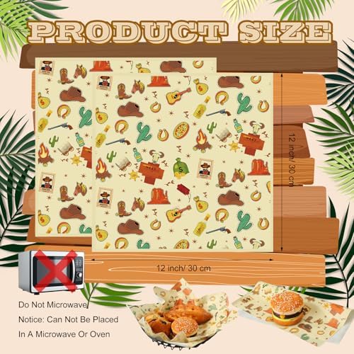 Marspark 100 Sheet Western Cowboy Wax Paper for Food Wrapping 12 x 12 Inch - Image 2