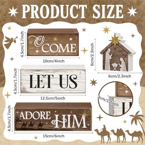 4 Pcs Christmas Table Decorations, Wooden Nativity Decor Indoor - Image 3