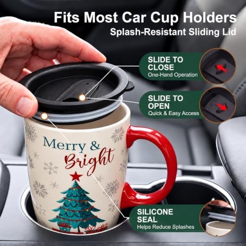 Topadorn Christmas Tree Ceramic Travel Mug with Lid, 17 oz Tall coffee Cup - Image 4