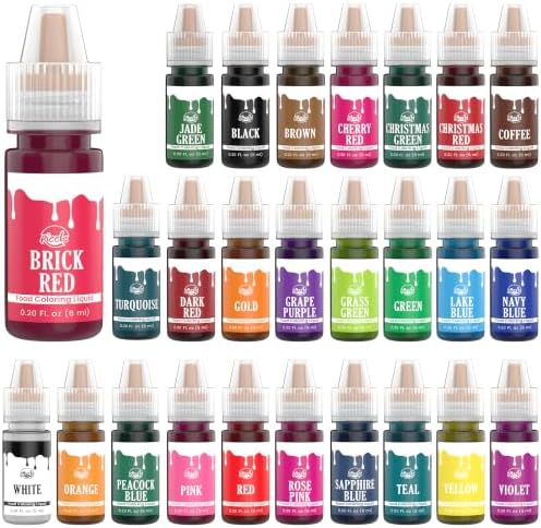 Riccle Food Coloring for Baking - 26 Bright Food Coloring Liquid Set for Cake decorations - 0.20 Fl. Oz (6 ml) / Bottle x 26 Food Dye for Icing, Christmas Cookie decorating Supplies Baking Supplies by Riccle
