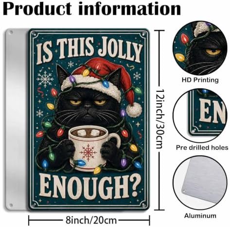 Christmas Cat Sign, Black Cat Holiday Decor, Vintage Wall Art - Image 3