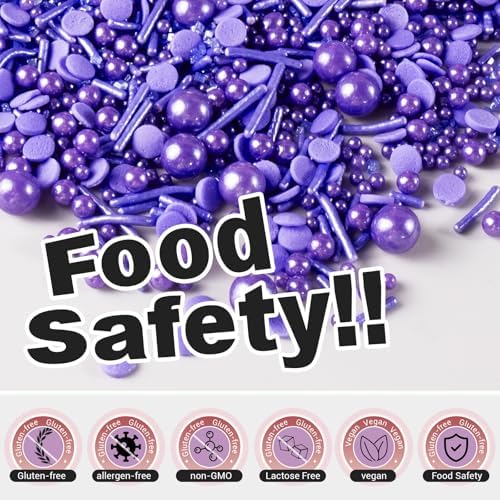 HUEBEATY® 6-in-1 Purple Edible Pearls Sprinkles, Sanding Sugar for Cake Decorating, Cupcakes, Cookies & Ice Cream - 180g, Edible Mardi Gras, Halloween & Mermaid Purple Cake Sprinkles and Decorations - Image 4