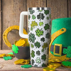 St Patricks Day Gifts 40 oz Tumbler with Handle and Straw Lid,Cute St Patrick's Day Spring Gift for Women Men Lucky Clover Shamrock Polka Dot Vacuum Insulated Leak Proof Stainless Steel Coffee Cup Mug - Image 2