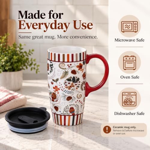 Topadorn 17oz Ceramic Travel Mug with Lid & Handle, Ceramic Coffee Mug - Image 6